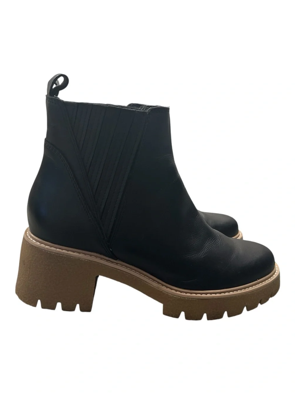 Dolce Vita Black Leather Ankle Chelsea Boots Platform Lug Sole  Size 9.5